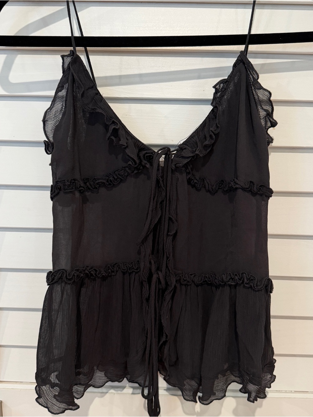 Zara Chiffon Camisole XS Tie Front Ruffle Dainty Goth Whimsygoth Vampy Y2K Cami